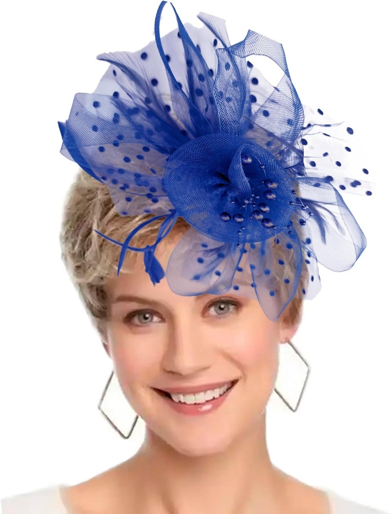HIWIND Store Fascinators Hat Women Tea Party Headband Flower Cocktail Mesh Feathers Hair Clip Kentucky Derby Hat Wedding - Image 1